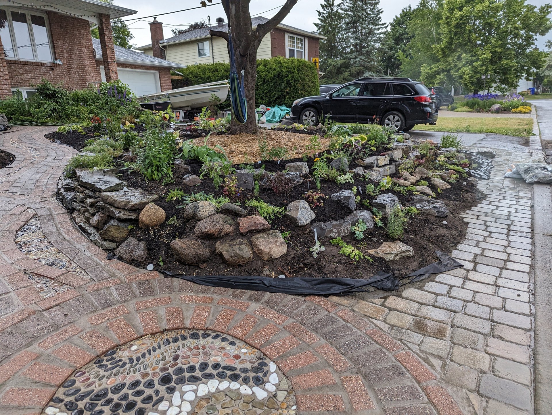 Finished stonework and rock-wall detail before the plants took over
