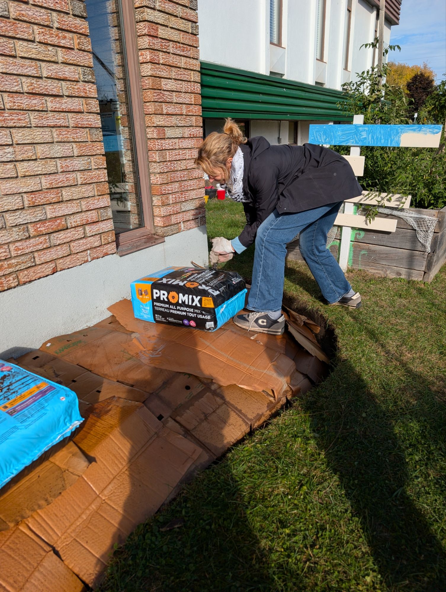 Next later: jardin soil, on top of freshly watered cardboard